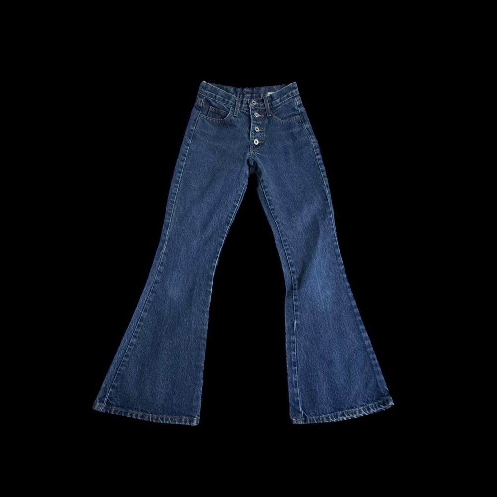 High-Rise Dark Blue Flare Jeans with Button-Fly